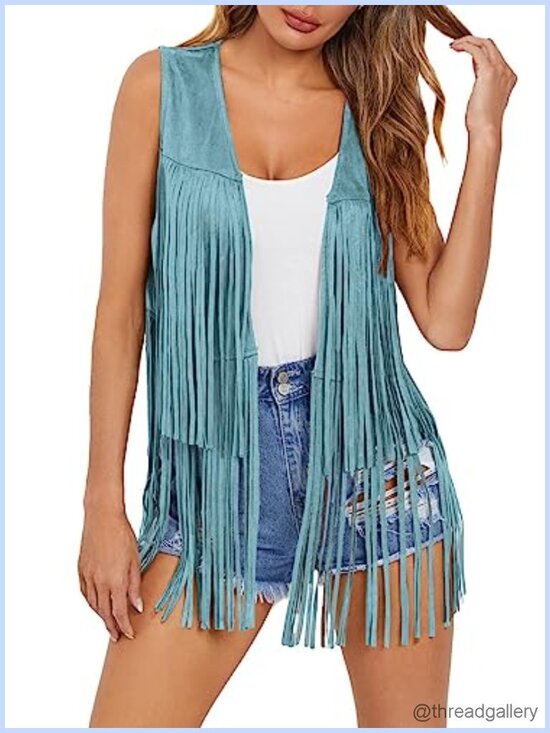 Jackets & Blazers - Women's Sleeveless Fringe Vest 70s Hippie Cowgirl Western Tassel Faux Suede